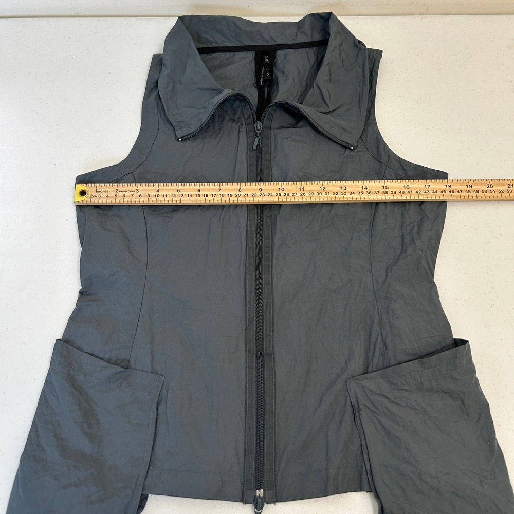 Porto San Francisco Gray Tech Fabric Zip Front Vest Cargo Pockets Size 2 - Picture 5 of 6